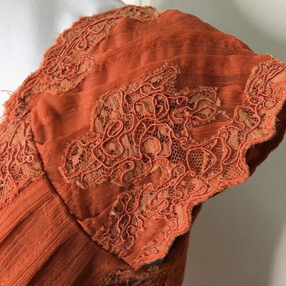 Reiss Women's Orange Square Neck Open Flare Lace Dress Size 0 Cocktail - Picture 3 of 16